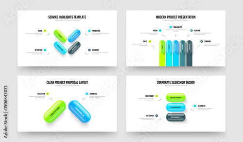 Investor Portfolio Four Five Two Three Option Infographic Frame Design Vector Illustration Collection. Service Performance 4 5 2 3 Element Diagram Slideshow Layout Set.