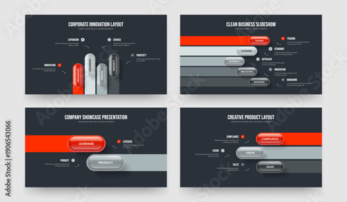 Financial Analysis Four Five Two Three Element Diagram Slide Design Vector Illustration Collection. Consulting Review 4 5 2 3 Option Infographic Slideshow Layout Bundle.