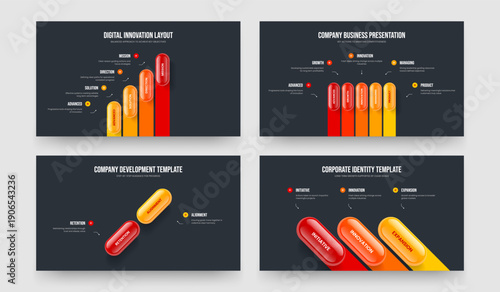 Marketing Introduction Four Five Two Three Element Infographic Frame Template Vector Illustration Set. Visual Overview 4 5 2 3 Option Diagram Presentation Design Bundle.