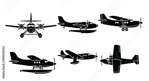 Collection of Seaplanes in Silhouette Various Angles.