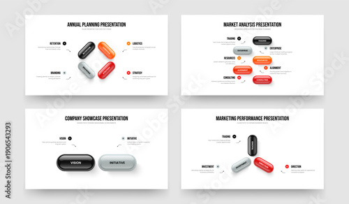 Creative Strategy 4 5 2 3 Option Infographic Slide Layout Bundle. Financial Showcase Four Five Two Three Step Diagram Presentation Template Vector Illustration Set.
