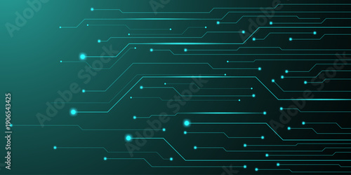 Futuristic Circuit Board with Glowing Neon Lights and Advanced Technology Components in a Digital Landscape from a High Angle View 5.eps