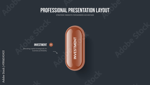 Professional Profile Slideshow Template Vector Illustration. Market Planning One Element Diagram Slide Design. Business Review 1 Step Infographic Presentation Layout.