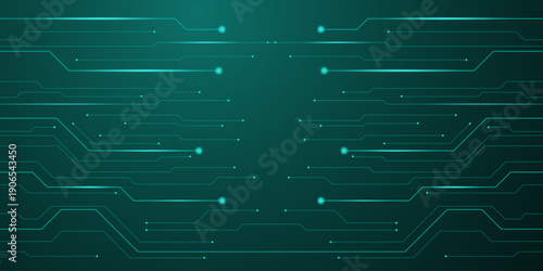 Futuristic circuit board illustration with glowing lines and dots from a close-up viewpoint