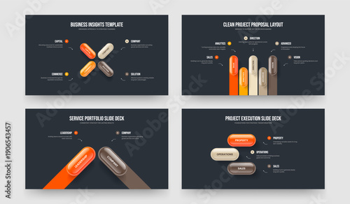 Corporate Portfolio Four Five Two Three Option Diagram Slide Template Vector Illustration Bundle. Advertising Plan 4 5 2 3 Element Infographic Frame Design Set.