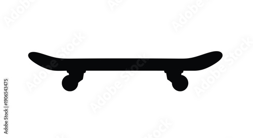 Simple black silhouette of a classic skateboard on a white background
