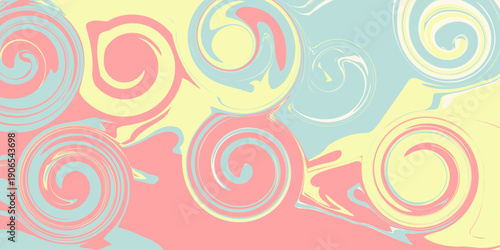 Swirling shapes in soft pastel colors, an abstract vector illustration of dynamic motion, seen from a straightforward viewpoint.