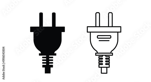 Two electrical plugs one filled one outlined facing forward