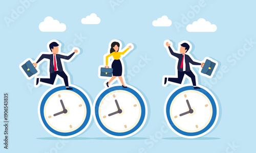 Businessmen racing while running on clock illustration of competition to achieve business targets with effective time management