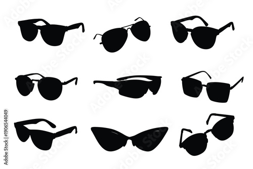 Sunglass Silhouette Set Isolated on White Background