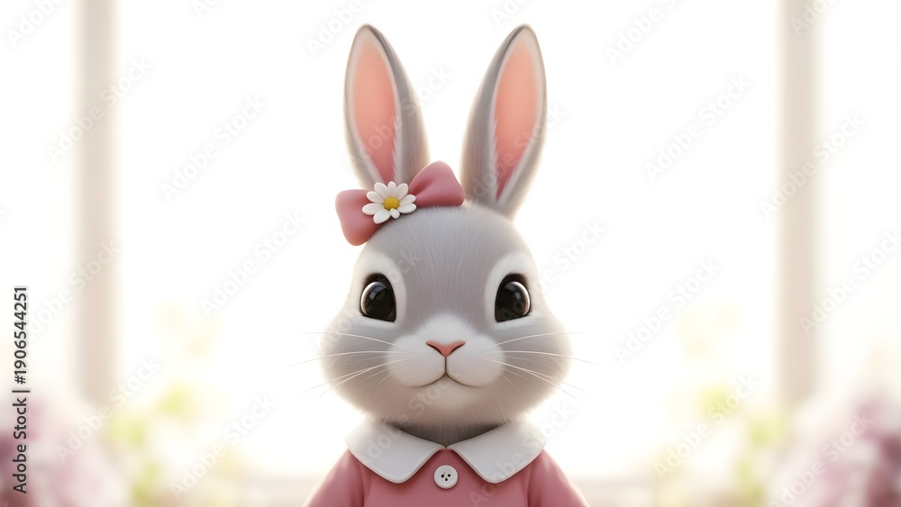 Obraz premium Cute Gray Rabbit Toy with Pink Dress.