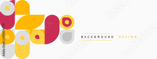 Abstract geometric shapes, circles, squares overlap. Warm colors dominate, creating modern design element. Simple, clean aesthetic.