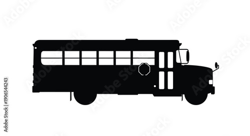 Black silhouette of a classic school bus in a side profile view