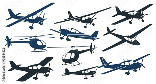Collection of Silhouetted Aircraft and Helicopters.