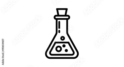 Minimalist Laboratory Flask Icon with Bubbles Representing Scientific Research