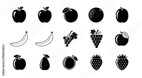 Minimalist monochrome fruit illustrations for health, wellness, and culinary design