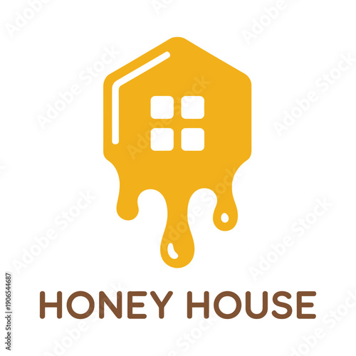 Honey house logo with dripping honey and house shape icon