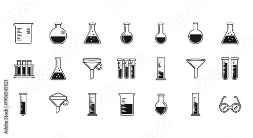 Minimalistic Vector Illustration of Assorted Laboratory Equipment in a Scientific Setting