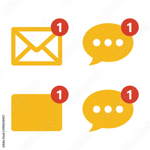 Notification icons for email chat and message on white background icon