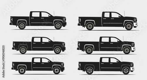 Collection of Silhouetted Pickup Trucks in Various Angles.