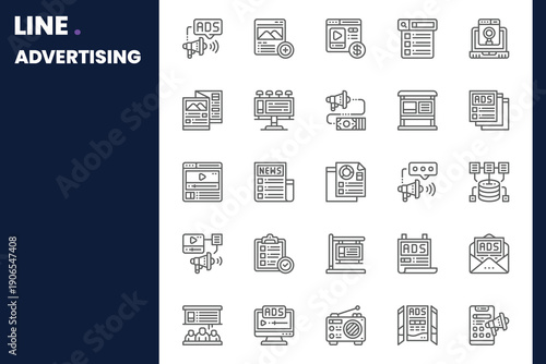Advertising Icon pack for your website, mobile, presentation, and logo design. Advertising Icon outline design. Vector graphics illustration and editable stroke.