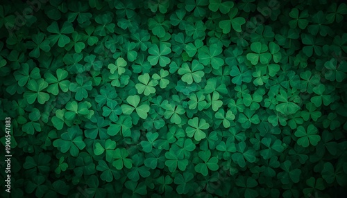 A lush carpet of vibrant green shamrocks densely packed together creating a stunning textured background for St. Patrick's Day