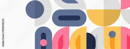 Abstract geometric shapes overlap, creating colorful pattern. Soft hues dominate composition, suggesting modern design aesthetic.