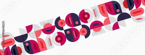 Abstract geometric shapes, purple, pink, gray tones. Repeating pattern creates modern visual texture. Simple design.