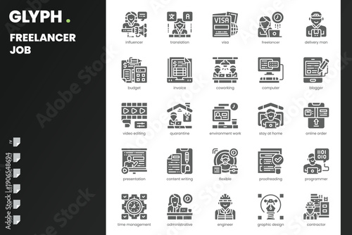 Freelancer Job Icon pack for your website, mobile, presentation, and logo design. Freelancer Job Icon solid design. Vector graphics illustration and editable stroke.