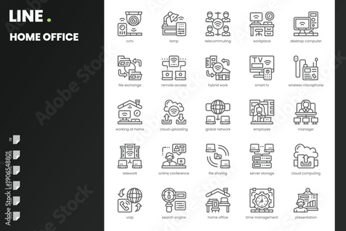 Home Office Icon pack for your website, mobile, presentation, and logo design. Home Office Icon outline design. Vector graphics illustration and editable stroke.