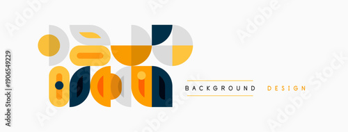 Abstract geometric shapes, muted colors, modern design elements. Background features overlapping forms, simple composition.