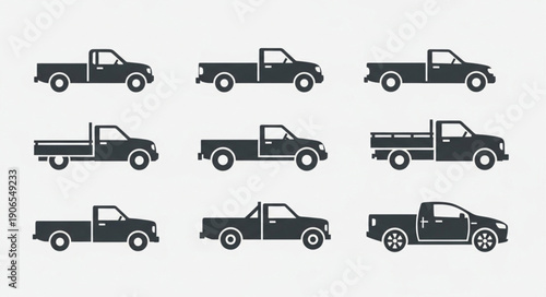 Collection of Silhouetted Pickup Trucks in Various Styles.