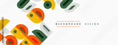 Abstract geometric shapes, vibrant colors, modern design. Background features overlapping forms, creating dynamic visual texture.