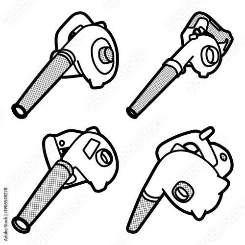 four dust blower line art images, editable lines
