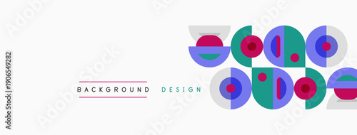Abstract colorful circles, lines create modern background design. Minimalist aesthetic, simple shapes, pleasing composition.