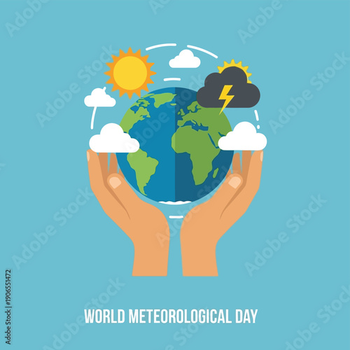 Global Awareness Illustration for World Meteorological Day Featuring Hands and Earth