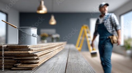 Wallpaper Mural Home renovation project in modern interior with a painter preparing for work Torontodigital.ca