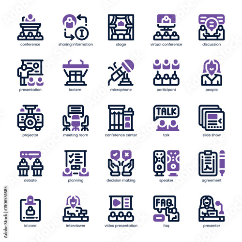 Conference Icon pack for your website, mobile, presentation, and logo design. Conference Icon dual tone design. Vector graphics illustration and editable stroke.