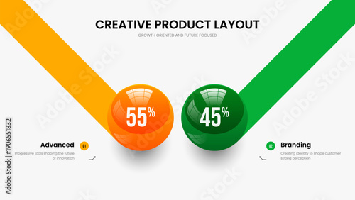 Creative Profile Frame Design Vector Illustration. Investor Overview Two Step Graph Presentation Layout. Colorful Insight 2 Option Diagram Slideshow Template.