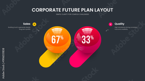Minimalist Campaign Presentation Layout Vector Illustration. Simple Innovation Two Element Graph Slideshow Design. Digital Proposal 2 Option Diagram Frame Template.