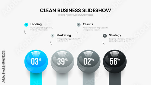 Sales Strategy Slideshow Layout Vector Illustration. Financial Solution 4 Step Infographic Frame Template. Enterprise Development Four Element Graph Presentation Design.