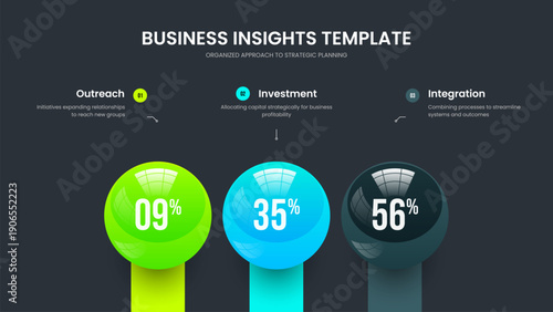 Business Performance Three Option Infographic Slide Design. Educational Overview Slideshow Layout Vector Illustration. Professional Briefing 3 Step Diagram Frame Template.