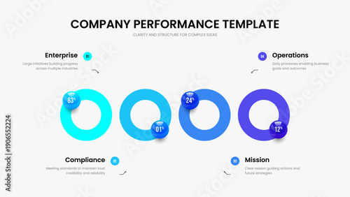 Digital Review Presentation Design Vector Illustration. Minimal Report Four Element Graph Frame Template. Colorful Analysis 4 Step Chart Slideshow Layout.