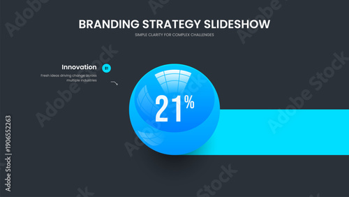 Market Briefing Slide Template Vector Illustration. Creative Review One Element Diagram Presentation Design. Corporate Proposal 1 Step Graph Slideshow Layout.