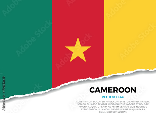 Flag of Cameroon. Creative Torn Paper Edge Effect on transparent background