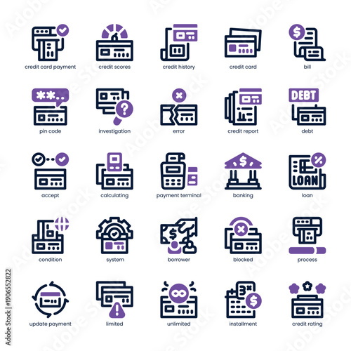 Credit Score Icon pack for your website, mobile, presentation, and logo design. Credit Score Icon dual tone design. Vector graphics illustration and editable stroke.