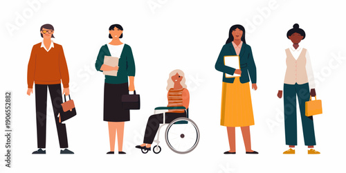 Diverse group of women standing and one in a wheelchair