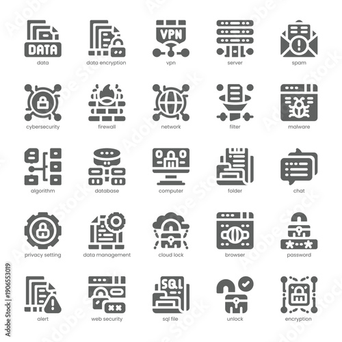 Data Encryption Icon pack for your website, mobile, presentation, and logo design. Data Encryption Icon solid design. Vector graphics illustration and editable stroke.