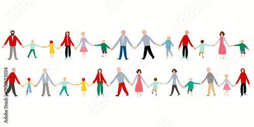 Diverse group of people holding hands in a connected line illustration