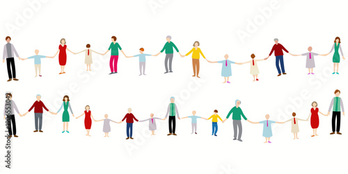 Diverse group of people holding hands in a connected line